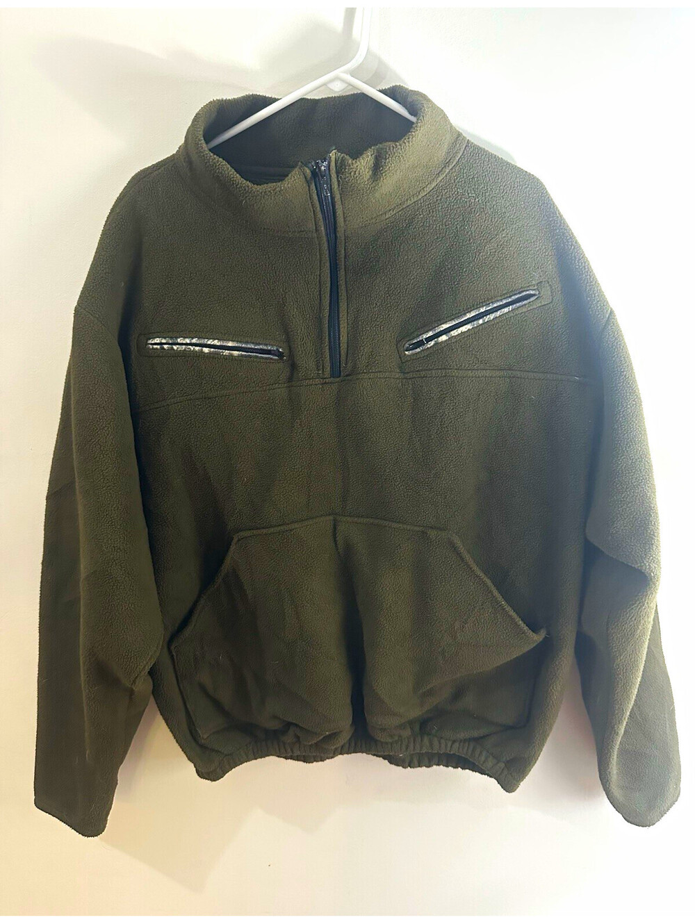 Vintage 90s Sasquatch Deep Pile Fleece Pullover 1/4 Zip - Camo Trim boxy crop